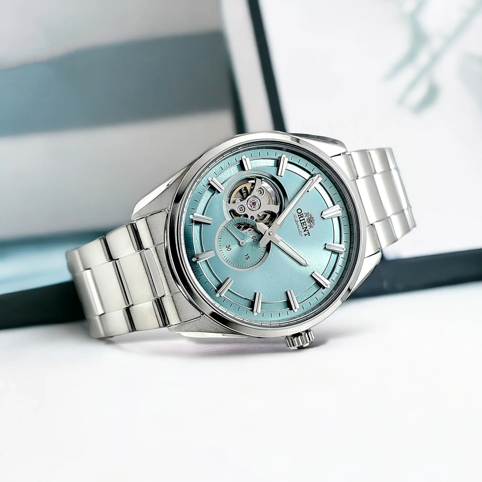 Orient Contemporary Semi-skeleton Ice Blue Dial Men's Watch | RA-AR0009L